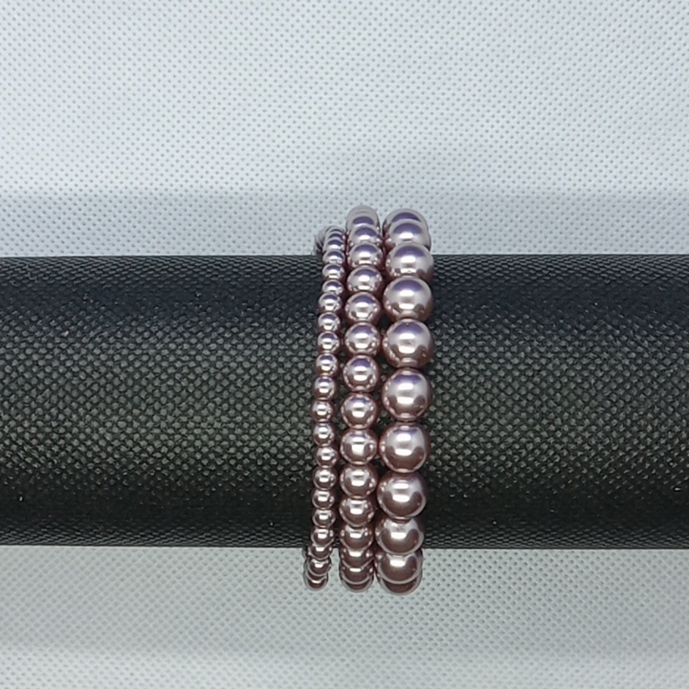 3 Rose Gold Colored Faux Pearl Stretch Bracelets